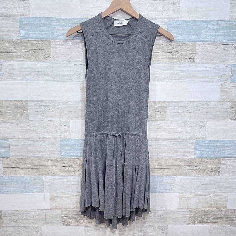 A.L.C. Sleeveless Jersey Knit Drop Waist Drawstring Mini Dress Gray Womens XS